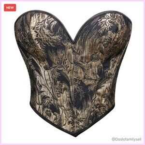 Victorian Renaissance Corset Vintage Gothic Floral Print Overbust Bustier Top